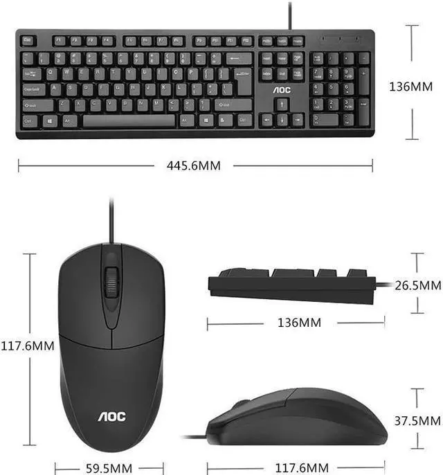 Alt view image 2 of 2 - AOC KM160 Wired keyboard and Mouse Set , Laptop desktop Computer Business Office Games Universal , USB Port