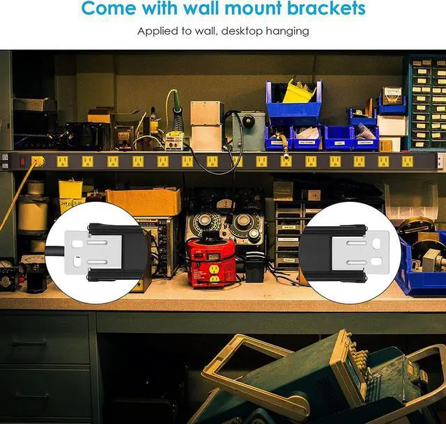 Alt view image 4 of 7 - Long Metal 16 Outlet Power Strip, Wide Spaced Garage Industrial Power Strip, Heavy Duty Power Strip with 15 FT Cord 15A, 125V, 1875W