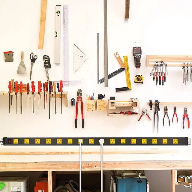 Alt view image 7 of 7 - Long Metal 16 Outlet Power Strip, Wide Spaced Garage Industrial Power Strip, Heavy Duty Power Strip with 15 FT Cord 15A, 125V, 1875W