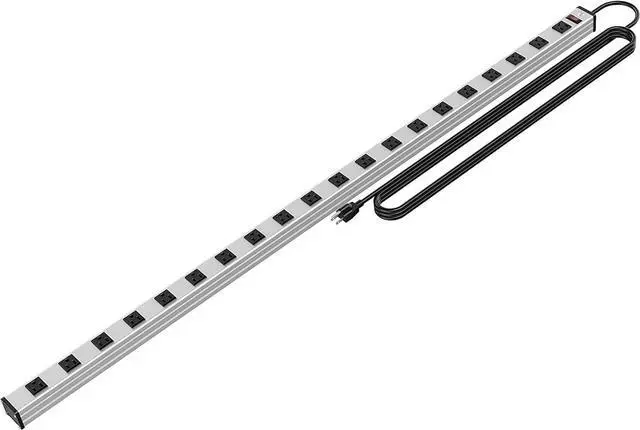 Main image of 20 Outlet Heavy Duty Metal Socket Power Strip,15 Ft Long Extension Cord with Circuit Breaker. Mounting Brackets Included,Workshop/Industrial use,ETL Certified