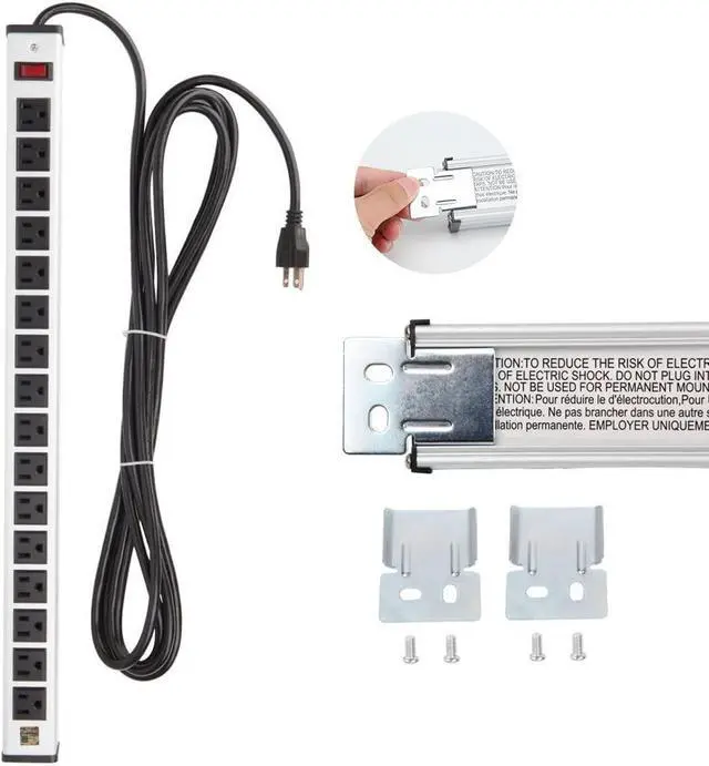 Alt view image 2 of 2 - 20 Outlet Heavy Duty Metal Socket Power Strip,15 Ft Long Extension Cord with Circuit Breaker. Mounting Brackets Included,Workshop/Industrial use,ETL Certified