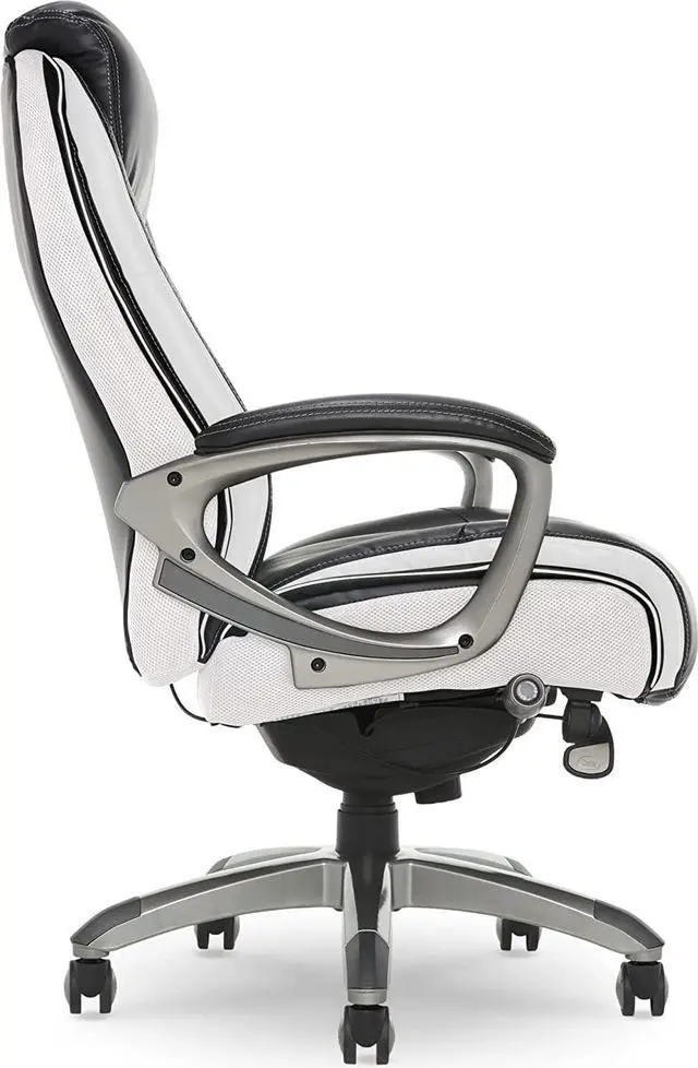 Alt view image 3 of 7 - Serta Executive Office Chair with Smart Layers Technology | Leather and Mesh Ergonomic with Contoured Lumbar and ComfortCoils | Black & White