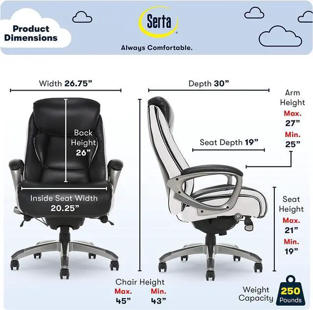 Alt view image 7 of 7 - Serta Executive Office Chair with Smart Layers Technology | Leather and Mesh Ergonomic with Contoured Lumbar and ComfortCoils | Black & White