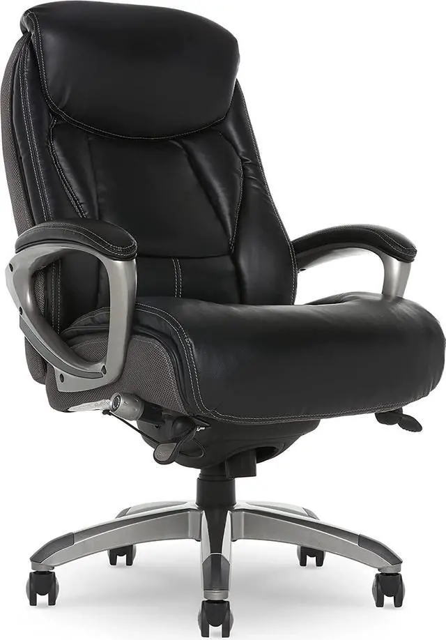 Main image of Serta Executive Office Smart Layers Technology Leather and Mesh Ergonomic Computer Chair with Contoured Lumbar and ComfortCoils, Black and Grey