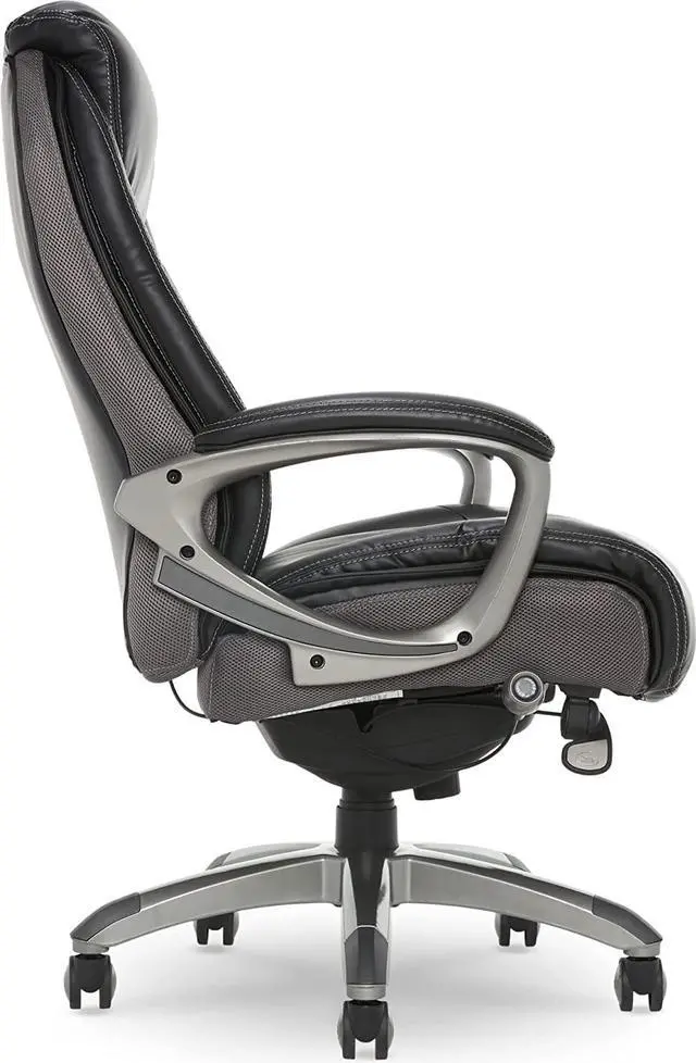 Alt view image 2 of 7 - Serta Executive Office Smart Layers Technology Leather and Mesh Ergonomic Computer Chair with Contoured Lumbar and ComfortCoils, Black and Grey