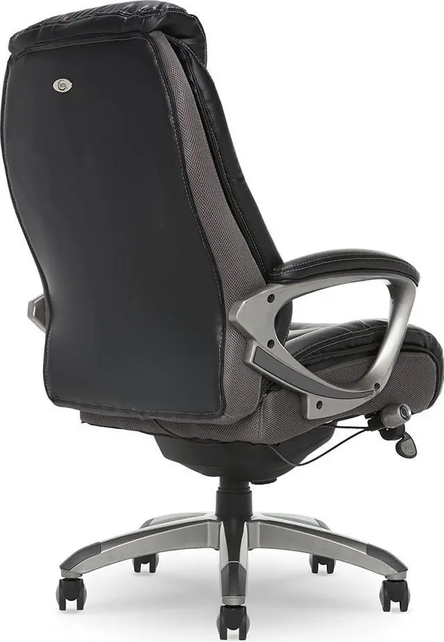 Alt view image 3 of 7 - Serta Executive Office Smart Layers Technology Leather and Mesh Ergonomic Computer Chair with Contoured Lumbar and ComfortCoils, Black and Grey