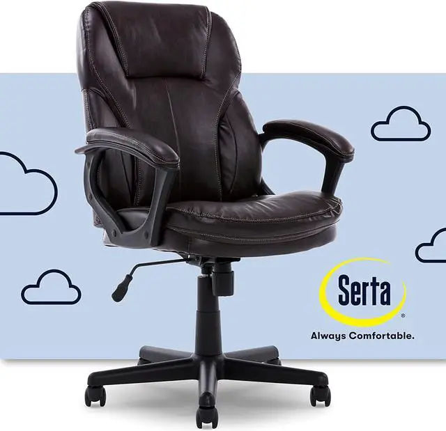 Main image of Serta Manager Office Chair with Layer Body Pillow | Faux Leather with Contoured Lumbar and ComfortCoils | Roasted Chestnut Brown