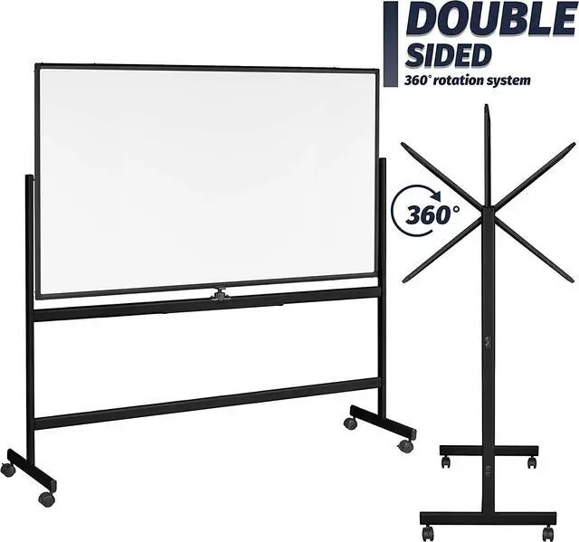 Alt view image 4 of 7 - Mobile Whiteboard 96 x 48, 360° Reversible Double Sided Magnetic Dry Erase Board with Portable Rolling Stand on Wheels, Easel Standing Board with Black Aluminum Frame