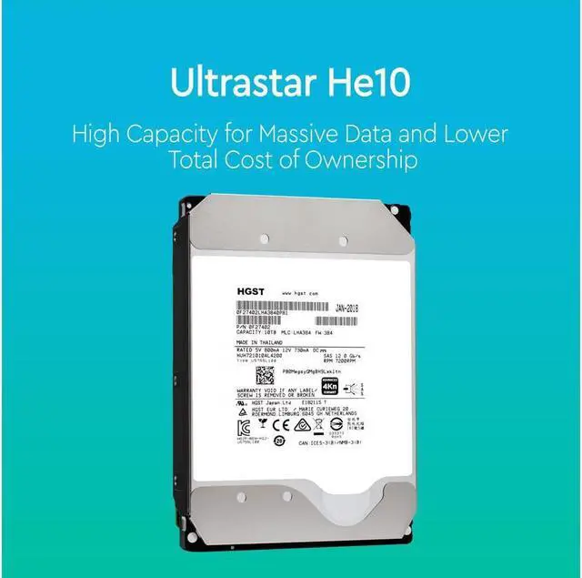 Alt view image 2 of 7 - HGST Ultrastar He10 10TB 7200RPM SAS 12Gbps 256MB 2018 HUH721010AL4200/42C0