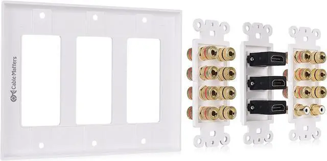 Alt view image 4 of 4 - Cable Matters Triple Gang 7.2 Speaker Wall Plate with HDMI (Home Theater Wall Plate, Banana Plug Wall Plate) in White