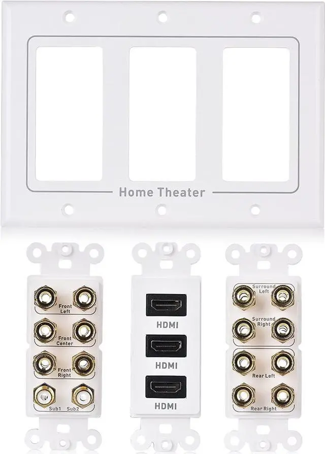 Alt view image 3 of 4 - Cable Matters Triple Gang 7.2 Speaker Wall Plate with HDMI (Home Theater Wall Plate, Banana Plug Wall Plate) in White
