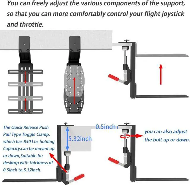 Alt view image 7 of 7 - 2 Pack Desk Mount Hotas Mount Joystick Mount Compatible With Logitech X52/X52 Pro/X56/X56 Rhino Hotas, Thrustmaster T. Flight Hotas/T.16000M FCS/TCA Officer Pack Airbus Edition, VKB Hotas Mount
