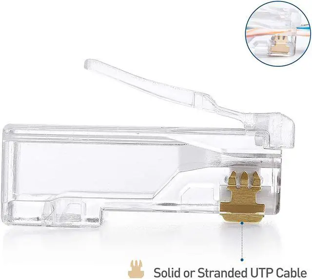 Alt view image 5 of 6 - Cable Matters 100-Pack Cat 6 Pass Through RJ45 Connectors (Cat 6 Ends / Cat6 Connector / RJ45 Modular Plugs/Ethernet Plugs/Network Connector) for Solid or Stranded UTP Ethernet Cable