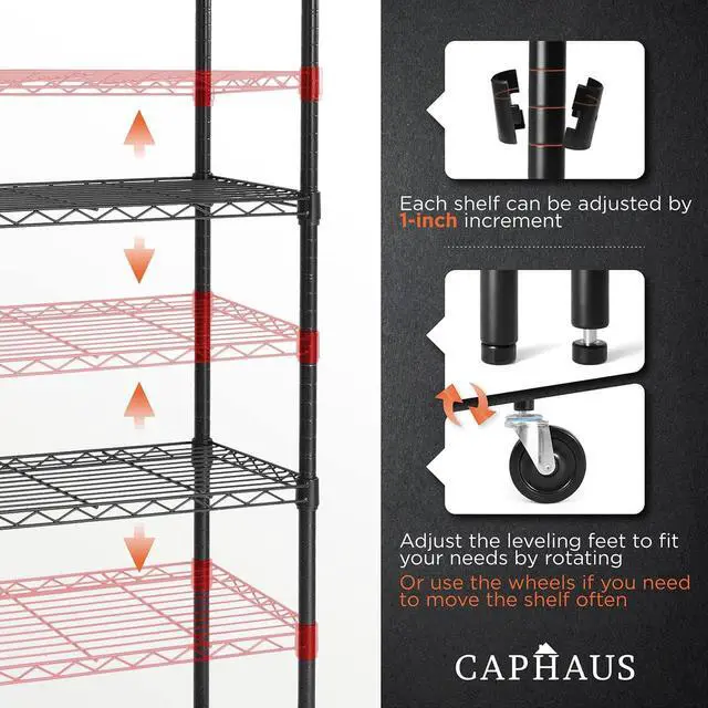 Alt view image 4 of 7 - 4-Tier Commercial Grade Heavy Duty Adjustable Height Wire Shelving w/Wheels & Leveling Feet, Storage Metal Steel Shelf, Garage Shelving Storage, Utility Wire Rack Storage Shelving Unit, 60" W