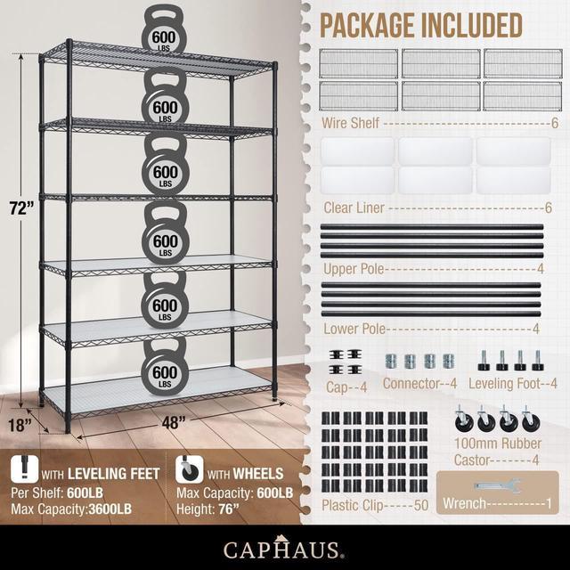 Commercial Grade Heavy Duty Wire Shelving w/Wheels, Leveling Feet