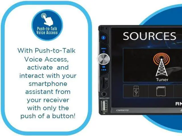 Alt view image 3 of 6 - Jensen CMR270 7-inch LED Digital Media Touch Screen Double DIN Car Stereo | Push to Talk Assistant | Backup Camera Input | Bluetooth | USB Fast Charging | microSD | No CD/DVD