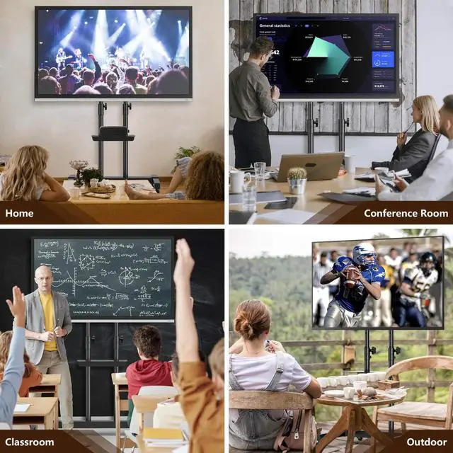 Alt view image 2 of 7 - Mobile TV Stand Rolling TV Cart Floor Stand with Mount on Lockable Wheels Height Adjustable Shelf for 32-80 Inch TV Stand Flat Screen or Curved TVs Monitors Display Trolley Loading 110 lbs