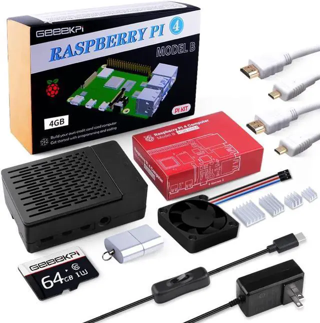 Main image of Raspberry Pi 4 4GB Starter Kit - 64GB Edition, Raspberry Pi 4 Case with PWM Fan, Raspberry Pi 5V 3.6A 18W Power Supply with ON/Off Switch, HDMI Cables for Raspberry Pi 4B (4GB RAM)