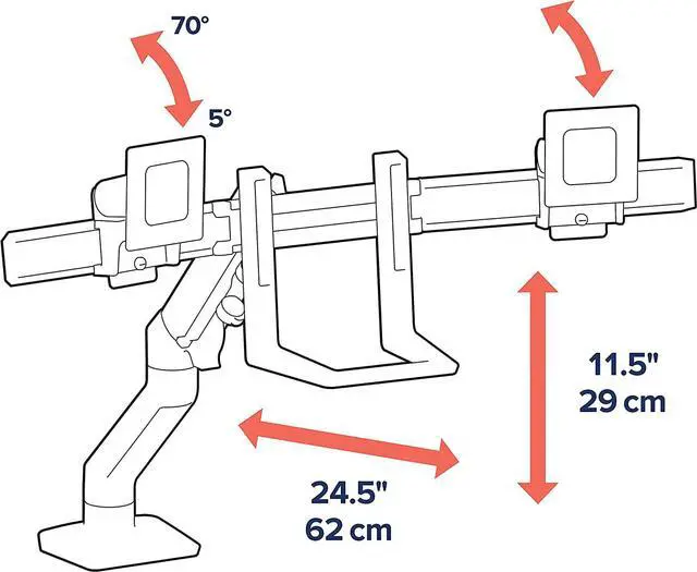 Alt view image 5 of 7 - Ergotron  HX Dual Monitor Arm, VESA Desk Mount  for 2 Monitors Up to 32 Inches, 5 to 17.5 lbs Each  White