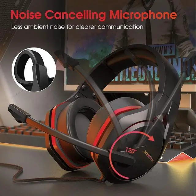 Alt view image 5 of 6 - XIBERIA V22 Gaming Headset for PC- Strong Bass Virtual 7.1 Sound- USB Headphones with Noise Cancelling Microphone RGB Lights Plug & Play for Laptops Computers