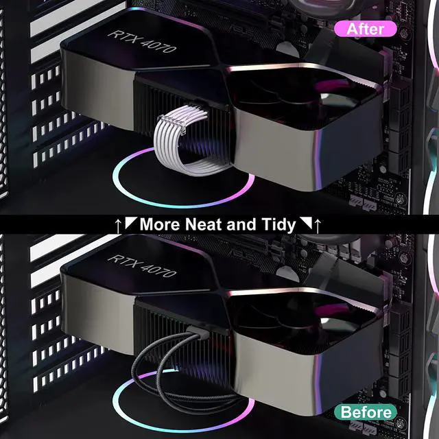 Alt view image 3 of 7 - RTX 4070Ti PCIe 5.0 Power Cable Extender, 12VHPWR 16Pin(12+4) Male to 2x8Pin Female 16AWG Sleeved Extension Cord with Cable Combs Compatible GeForce RTX 4070Ti/4070/4060Ti/4060 (13.3in, White)