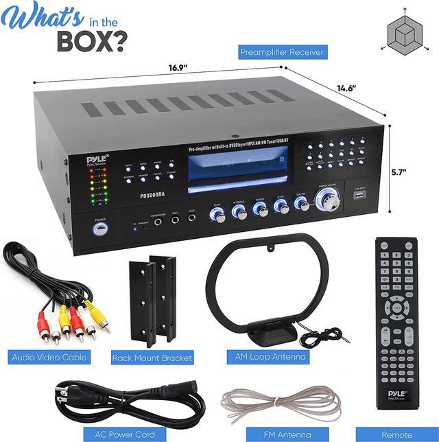 Alt view image 7 of 7 - Pyle 4 Channel Wireless Bluetooth Amplifier - 3000 Watt Stereo Speaker Home Audio Receiver w/ FM Radio, USB, 2 Microphone w/ Echo for Karaoke, Front Loading CD DVD Player, LED, Rack Mount