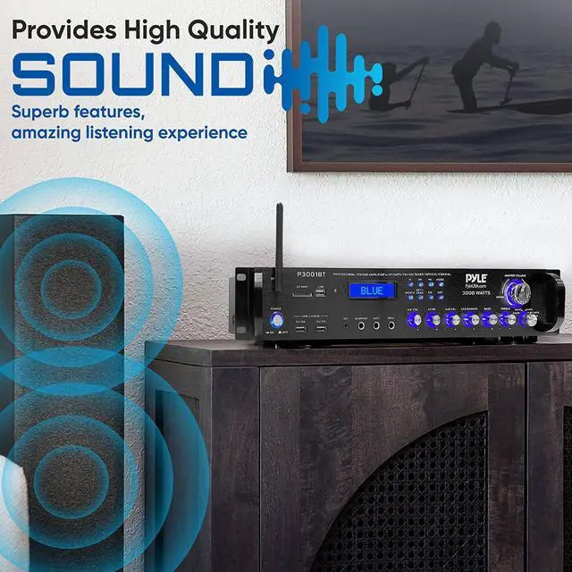 Alt view image 6 of 7 - Pyle Bluetooth Hybrid Amplifier Receiver - Home Theater Pre-Amplifier with Wireless Streaming Ability, MP3/USB/SD/AUX/FM Radio (3000 Watt)