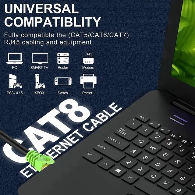 Alt view image 6 of 7 - Cat8 Ethernet Cable 50Ft S/FTP Outdoor&Indoor Heavy Duty High Speed Cat8 LAN Network Cable 40Gbps 2000Mhz with Gold Plated RJ45 Connector Weatherproof Resistant for PC