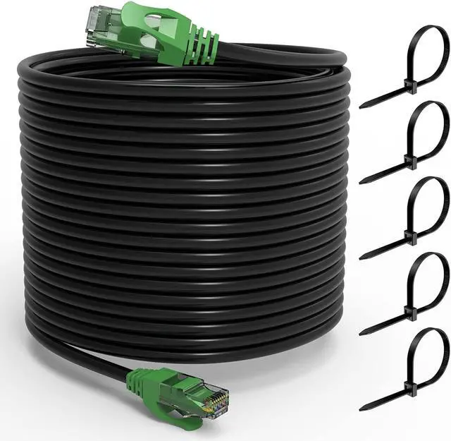 Main image of Cat6 Outdoor Ethernet Cable 300FT, 24AWG CCA Patch Cord, UTP, Waterproof, Heavy Duty, Direct Burial, In-Ground, LLDPE UV Resistant, POE, Network, Internet, Cat 6 Cable with 25 Cable Ties - 300 Feet