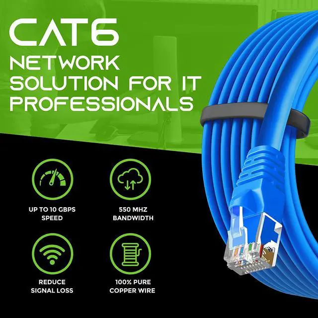 Alt view image 3 of 7 - Cat 6 Ethernet Cable 1 ft (100-Pack) - Cat6 Patch Cable, Cat 6 Patch Cable, Cat6 Cable, Cat 6 Cable, Cat6 Ethernet Cable, Network Cable, Internet Cable - Blue 1 Foot