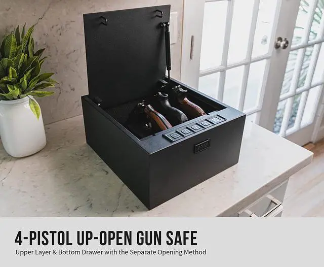 Alt view image 2 of 7 - Gun Safe,4-Pistol Multifunction Gun Safe,California DOJ Certified,Quick-Access Firearm Safety Device with Digital Key Pad & Biometric Fingerprint
