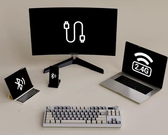 Alt view image 5 of 7 - LANGTU Three mode RGB Hot plug Gaming Mechanical Keyboard , Wired Wireless Bluetooth Gaming Office Keyboard - White LT84