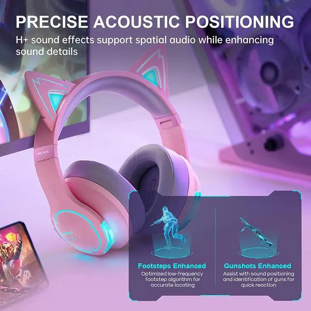 Alt view image 3 of 7 - Edifier CAT Wireless Bluetooth Wired Cat Ear Gaming Headset with Mic (G5BTPink)