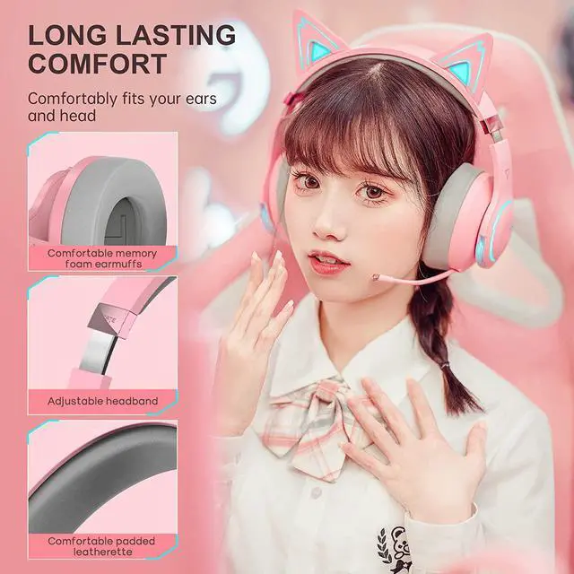 Alt view image 6 of 7 - Edifier CAT Wireless Bluetooth Wired Cat Ear Gaming Headset with Mic (G5BTPink)