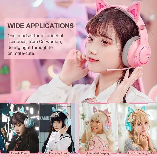 Alt view image 7 of 7 - Edifier CAT Wireless Bluetooth Wired Cat Ear Gaming Headset with Mic (G5BTPink)