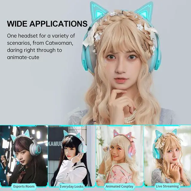 Alt view image 7 of 7 - Edifier CAT Wireless Bluetooth Wired Cat Ear Gaming Headset with Mic (G5BTTurquoise)