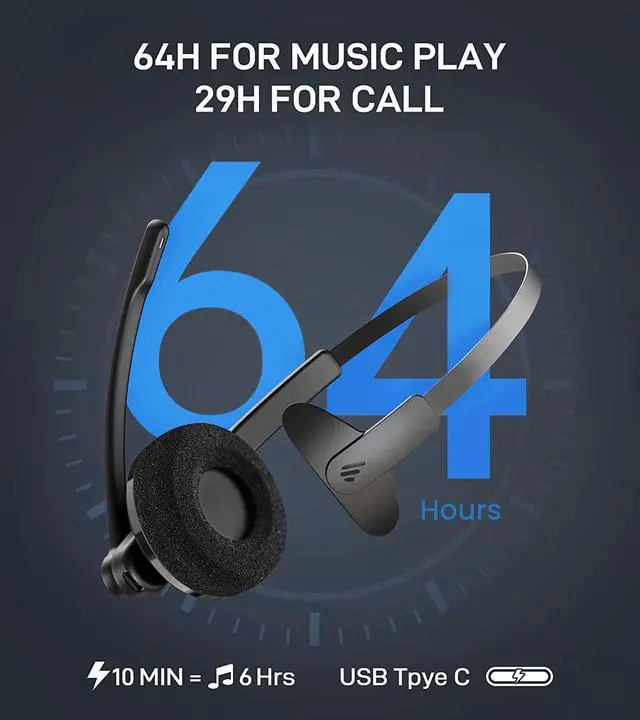 Alt view image 4 of 7 - Edifier Bluetooth Headset with Noise Cancelling Microphone - Trucker Bluetooth Headset - HD Voice - 29hrs Talk Time - USB-C Cable - Multiple Calls Control - Ultralight Design - CC200Black