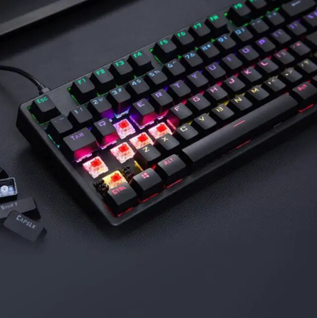 Alt view image 5 of 5 - Gaming Mechanical Keyboard , 89 Key Wired Mixed Light L-type Backlit RGB Lights , Red Switch (Black)