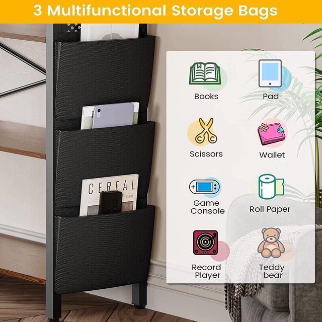 Alt view image 4 of 6 - Corner Bookshelf, Convertible 5-Tier Bookshelves with Storage or 63" W Bookcase, Tall Bookshelf with Pegboard, Storage Bag & LED Light for Bedroom, Black