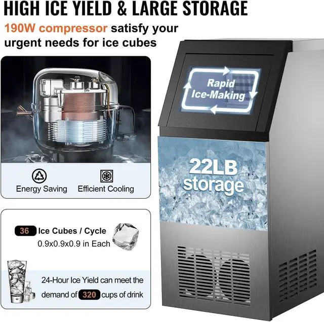 Alt view image 3 of 7 - Commercial Ice Maker 80-90Lbs/24H Undercounter Freestand Ice Cube Machine