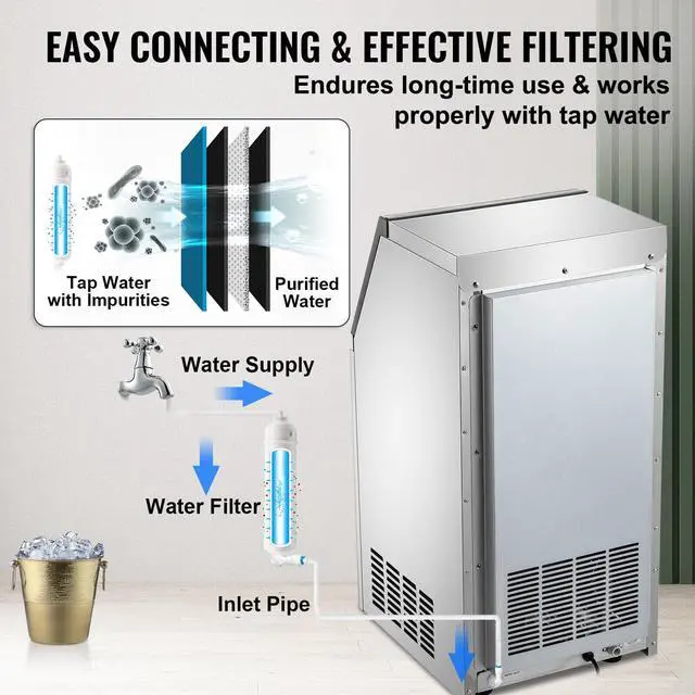 Alt view image 5 of 7 - Commercial Ice Maker 80-90Lbs/24H Undercounter Freestand Ice Cube Machine