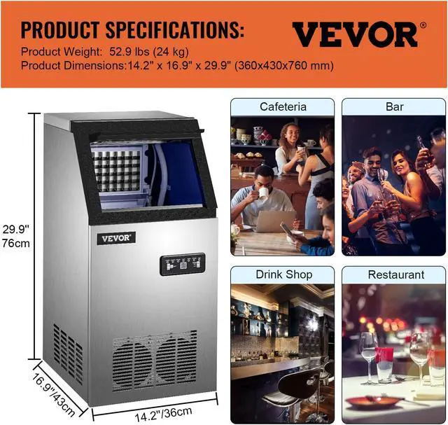 Alt view image 7 of 7 - Commercial Ice Maker 80-90Lbs/24H Undercounter Freestand Ice Cube Machine