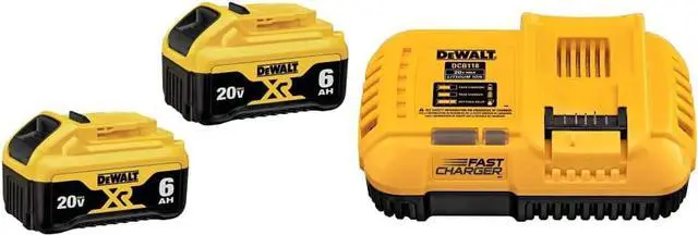 Main image of DEWALT 20V MAX Battery, 6 Ah, 2-Pack, Fully Charged in Under 90 Minutes & FLEXVOLT 20V MAX* Charger, Rapid Charge