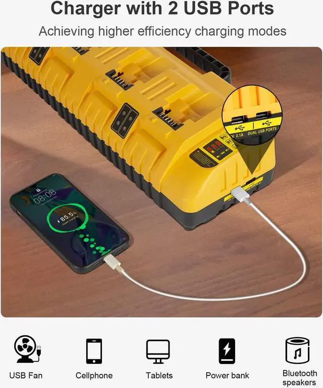Alt view image 4 of 7 - Battery Charger Station Replacement for Dewalt Battery Charger DCB104, Compatible with Dewalt 12V 20V Max Lithium Battery
