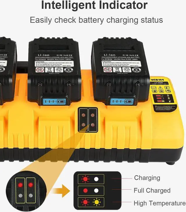 Alt view image 3 of 7 - Battery Charger Station Replacement for Dewalt Battery Charger DCB104, Compatible with Dewalt 12V 20V Max Lithium Battery
