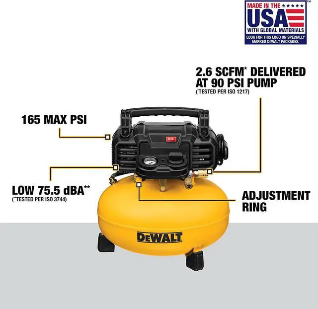 Alt view image 2 of 7 - DEWALT Pancake Air Compressor, 6 Gallon, 165 PSI Lightweight quiet