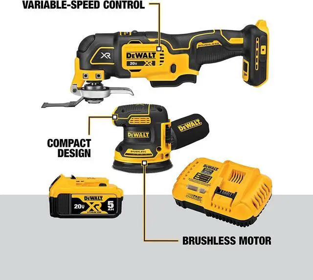 Alt view image 6 of 6 - DEWALT 20V MAX Orbital Sander and Oscillating Tool, Cordless Woodworking 2-Tool Set with 5ah Battery and Charger
