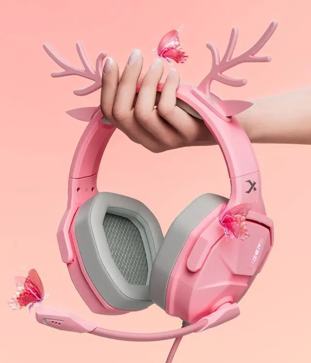 Alt view image 4 of 6 - XIBERIA PC Gaming Headphones Wired Over-Ear USB 7.1 Surround Sound Headset with Microphone - Pink Elk edition