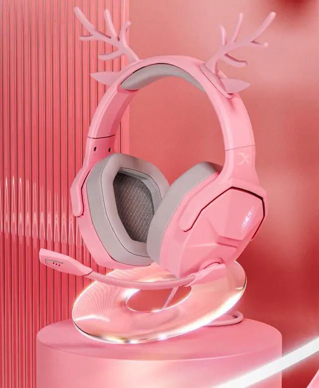 Alt view image 3 of 6 - XIBERIA PC Gaming Headphones Wired Over-Ear USB 7.1 Surround Sound Headset with Microphone - Pink Elk edition