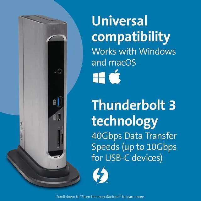 Alt view image 5 of 6 - Kensington 14-in-1 Thunderbolt 3 Dock USB-C - Compatible with Thunderbolt 4, Mac and Windows, 96W Charging, Dual 4K@60Hz, 40Gbps Transfer Speeds, HDMI 2.0 and DisplayPort, Ethernet - SD5600T